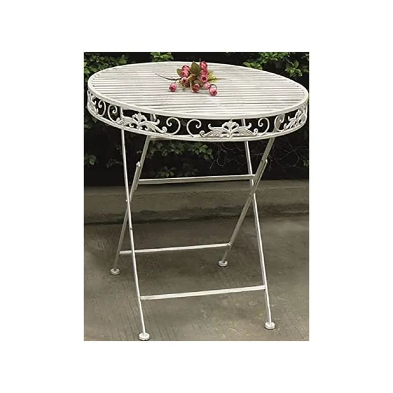 VIGOR-BLINKY VIGOR Mika Tavolo da Esterno in Ferro Battuto Bianco Anticato 70 × 76 cm