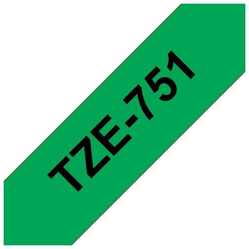 Brother Nastro Laminato TZ-751 Nero su Verde, 24 mm x 8 m