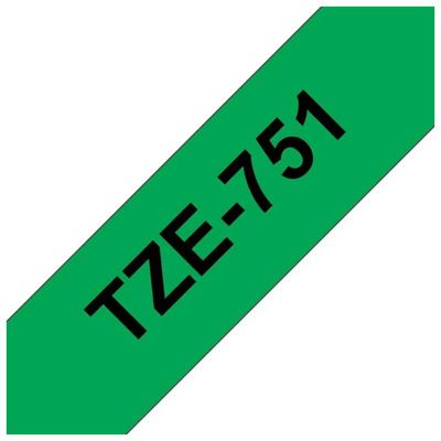 Brother Nastro Laminato TZ-751 Nero su Verde, 24 mm x 8 m