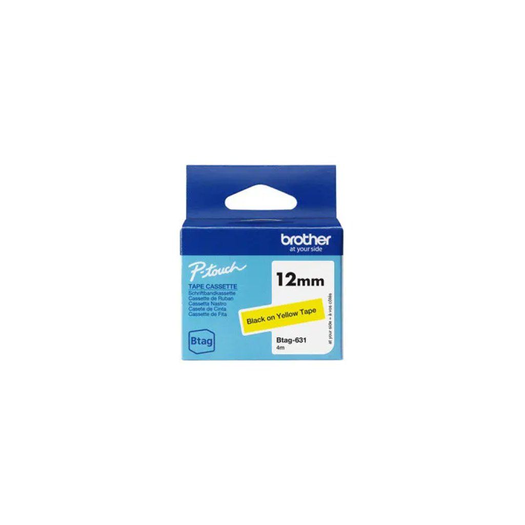Brother BTAG631 Nastro Nero su Giallo, 12 mm x 4 m