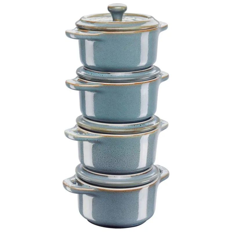 ZWILLING Staub Set 4 Mini Cocotte in Ceramica con Coperchio, 200 ml, Turchese Antico