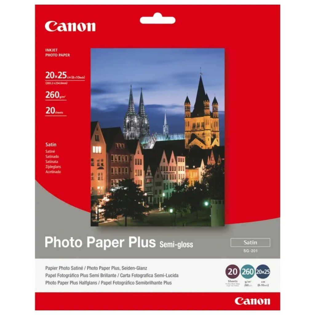 Canon SG-201 Plus Carta Fotografica Satinata Semi-Lucida, 20 Fogli, 20,3 × 25,4 cm Canon SG-201 Plus Carta Fotografica Satinata Semi-Lucida, 20 Fogli, 20,3 × 25,4 cm