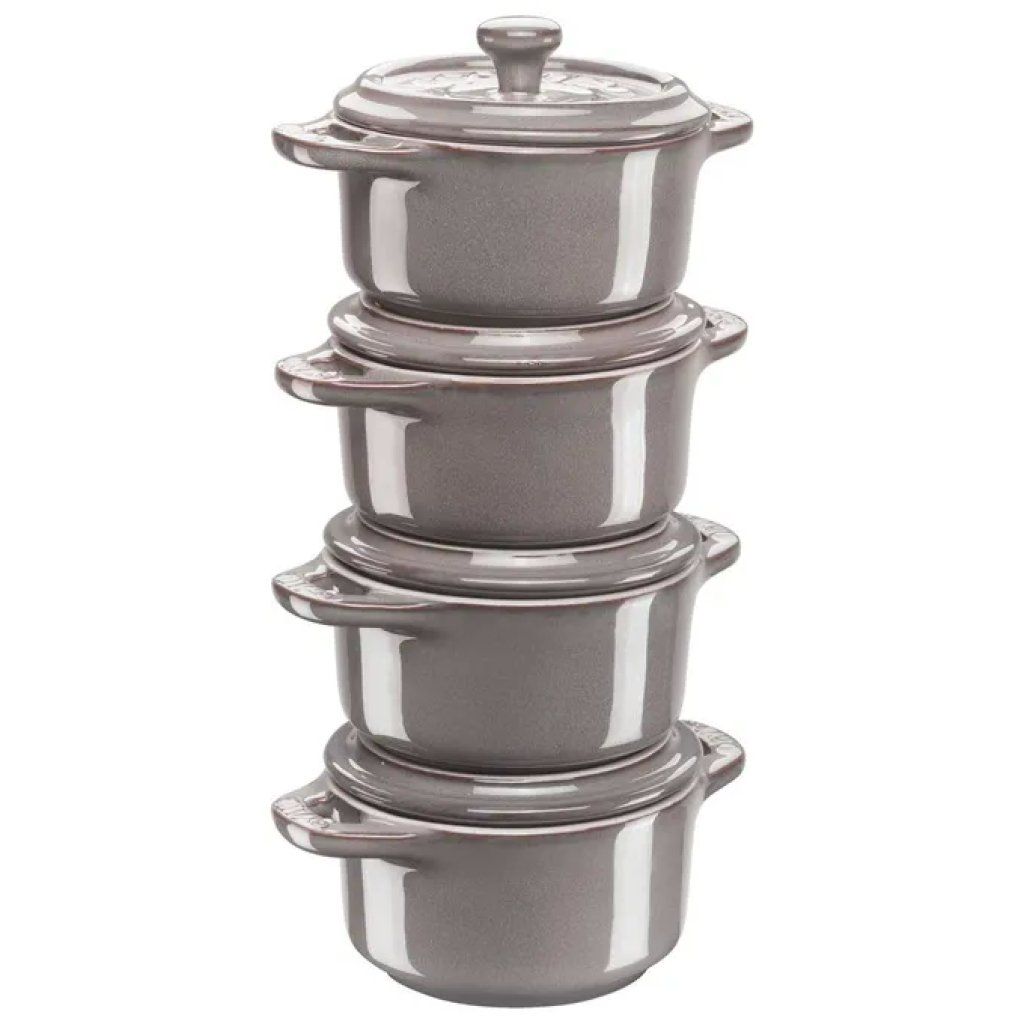 Staub Set 4 Mini Cocotte in Ceramica con Coperchio, 200 ml, Grigio Antico Staub Set 4 Mini Cocotte in Ceramica con Coperchio, 200 ml, Grigio Antico