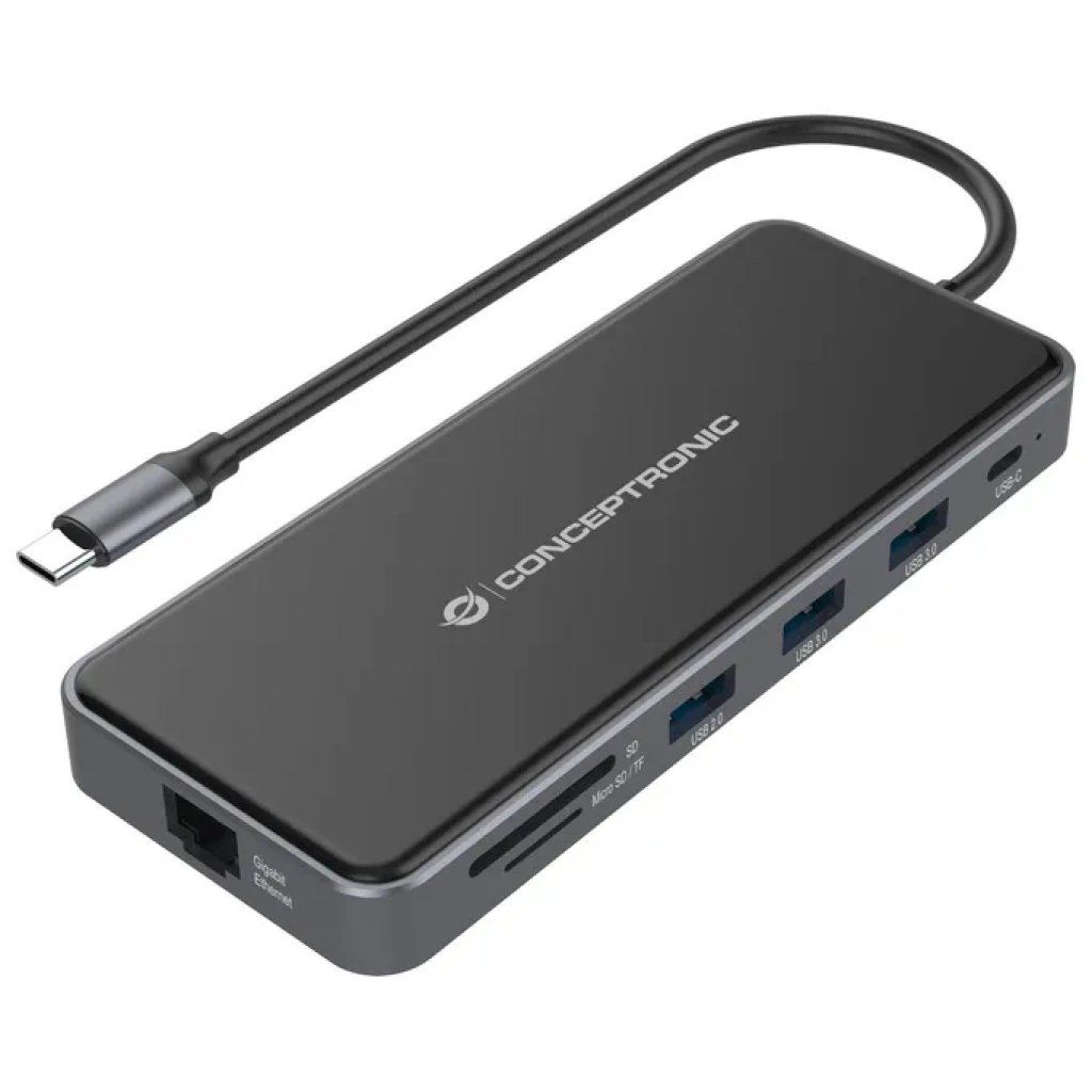 Conceptronic DONN15G Docking Station USB-C 12-in-1, 100 W, Grigia