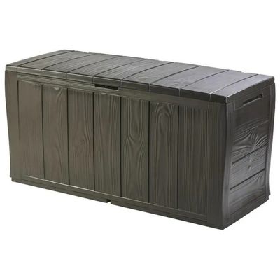 Keter Sherwood Baule da Giardino 270 L con Seduta, Ruote ed Effetto Legno Marrone