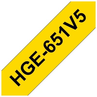 Brother HGe-651V5 – Nastro laminato nero su giallo, 24 mm x 8 m, confezione da 5