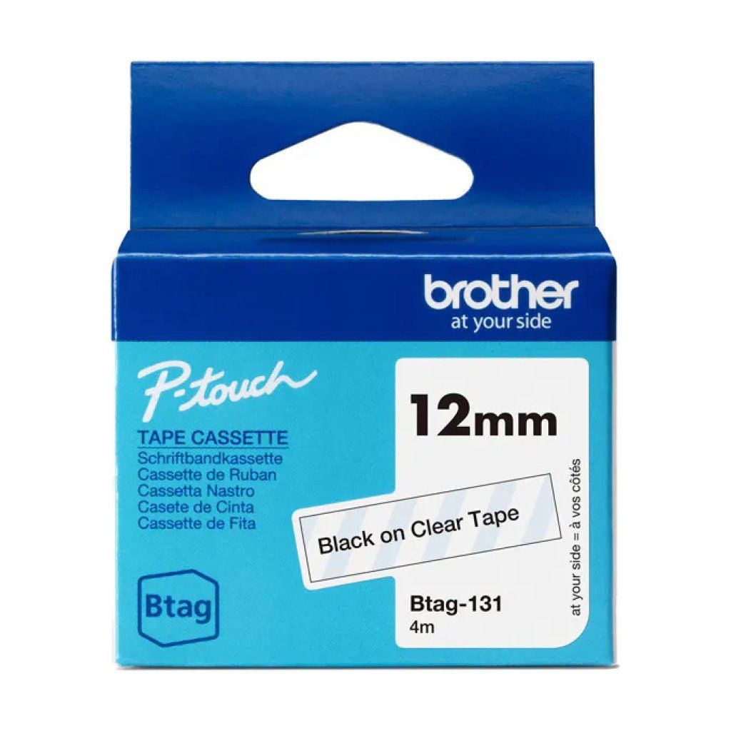 Brother BTAG131 Nastro P-touch Nero su Trasparente, 12 mm x 4 m