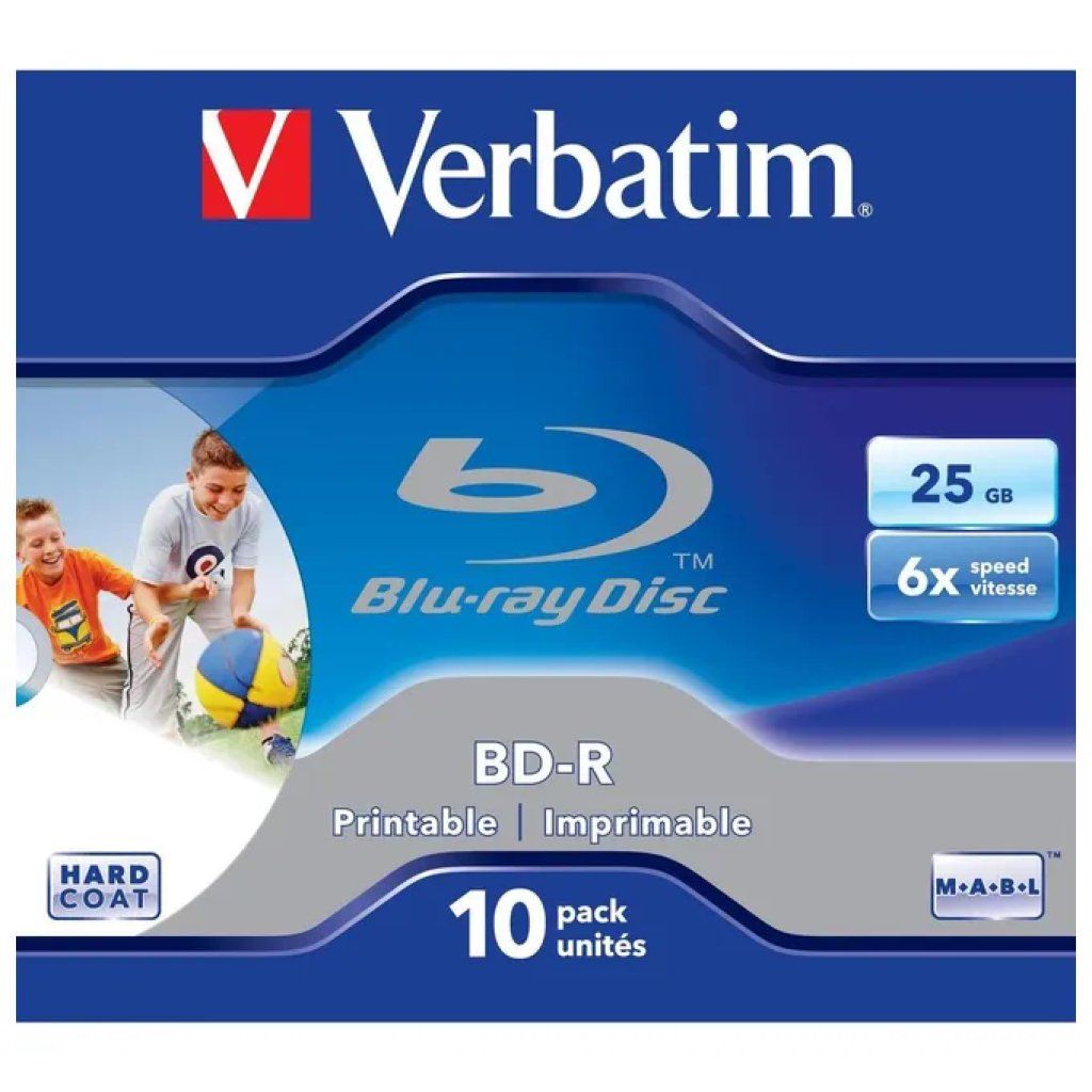 Verbatim BD-R Blu-ray 25 GB 6x stampabile, 10 pezzi con custodia Jewel Case nera