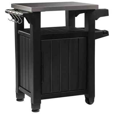 Keter Unity Tavolino da Esterno per Barbecue con Piano in Acciaio Inox, Ruote, 70 × 54 × 90 cm, Grafite Keter Unity Tavolino da Esterno per Barbecue con Piano in Acciaio Inox, Ruote, 70 × 54 × 90 cm, Grafite
