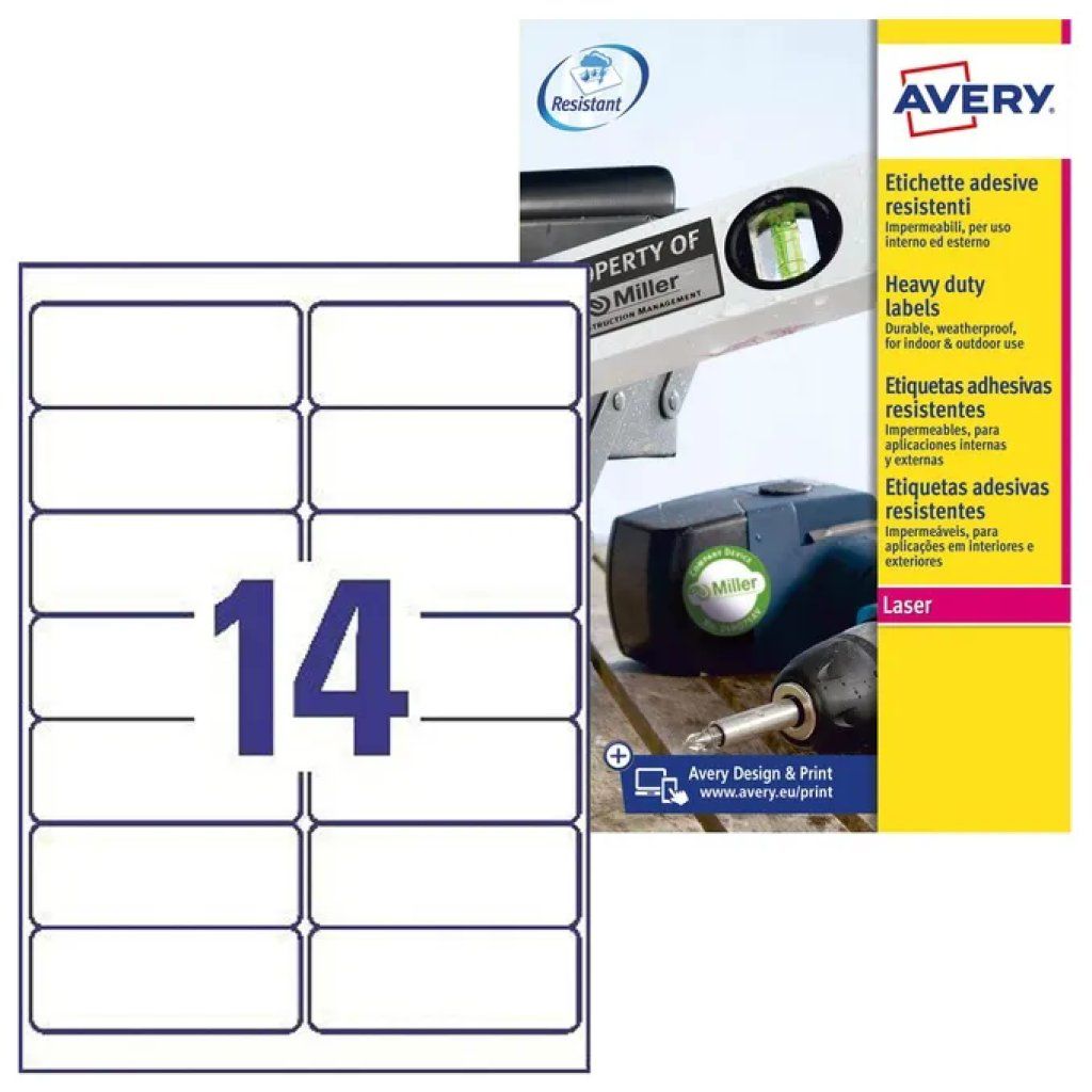 Avery L7063-20 Etichette adesive resistenti, 99,1 × 38,1 mm, 280 pezzi