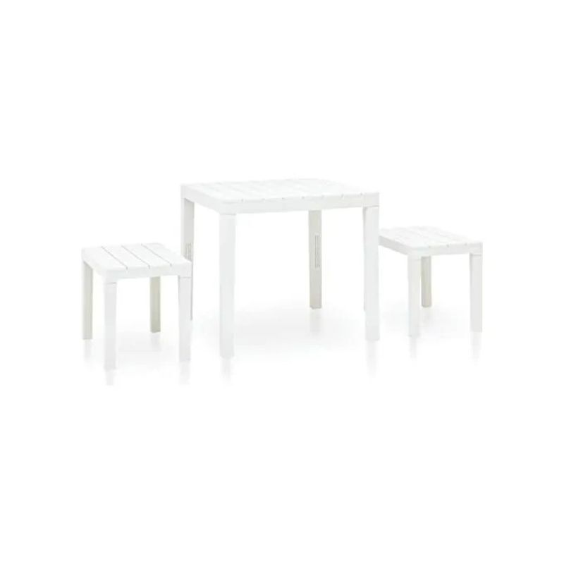 VIGOR-BLINKY Progarden Papua – Set da giardino bianco con tavolo e 2 panche