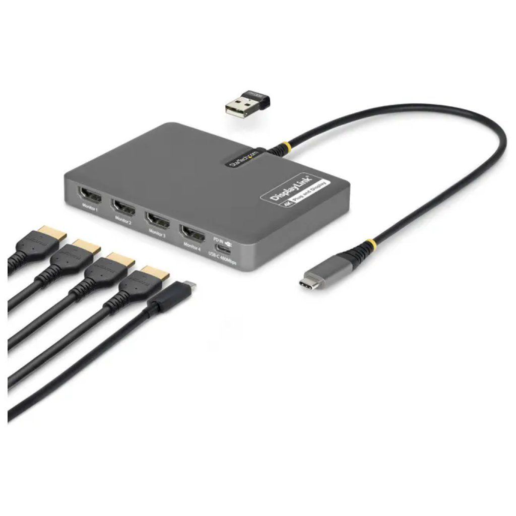 StarTech.com QUAD-USB-HDMI-ADAPT Docking Station USB-C a 4 HDMI, 140 W, Grigia StarTech.com QUAD-USB-HDMI-ADAPT Docking Station USB-C a 4 HDMI, 140 W, Grigia
