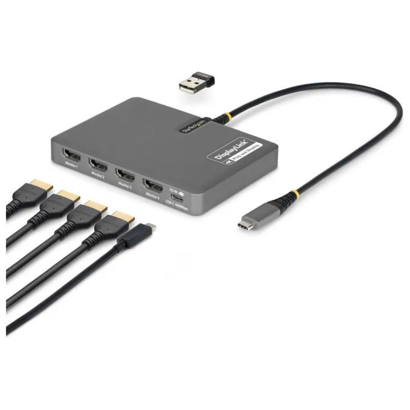 StarTech.com QUAD-USB-HDMI-ADAPT Docking Station USB-C a 4 HDMI, 140 W, Grigia