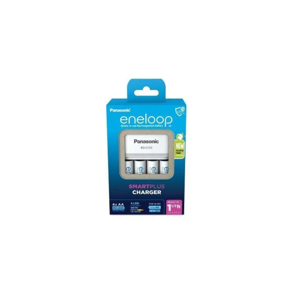 Panasonic Eneloop SmartPlus BQ-CC55 Caricabatterie AA/AAA con 4 Batterie AA da 2000 mAh