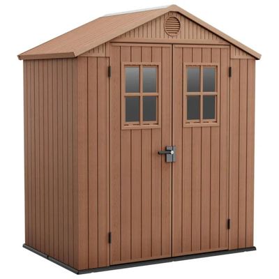 Keter Darwin 6x4 – Casetta da giardino in resina effetto legno, con pavimento, 190×122×221 cm