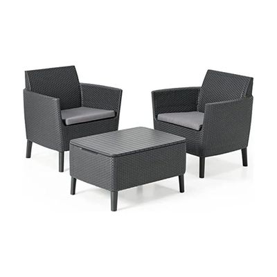 Keter Salemo Set da Balcone con 2 Poltrone e Tavolino Contenitore, Grafite Keter Salemo Set da Balcone con 2 Poltrone e Tavolino Contenitore, Grafite