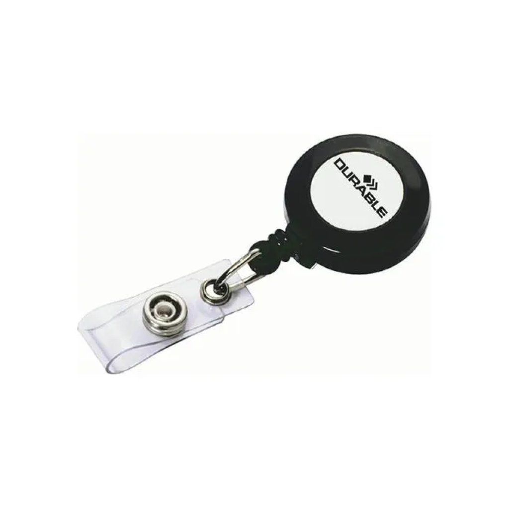 Durable 815258 Portabadge Retrattile con Clip in Metallo, Filo da 80 cm, Nero, Confezione da 10