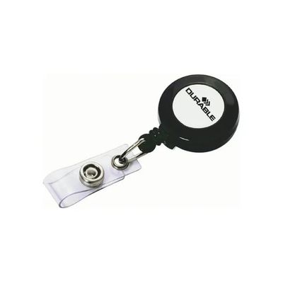 Durable 815258 Portabadge Retrattile con Clip in Metallo, Filo da 80 cm, Nero, Confezione da 10