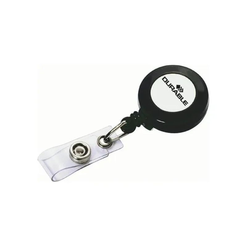 Durable 815258 Portabadge Retrattile con Clip in Metallo, Filo da 80 cm, Nero, Confezione da 10
