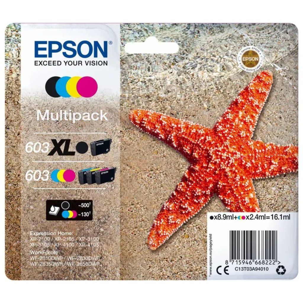 Epson 603XL Multipack Cartucce Originali Nero XL, Ciano, Magenta e Giallo