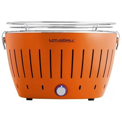 LotusGrill G34 U OR Barbecue Portatile a Carbonella, Arancione, Griglia 32 cm
