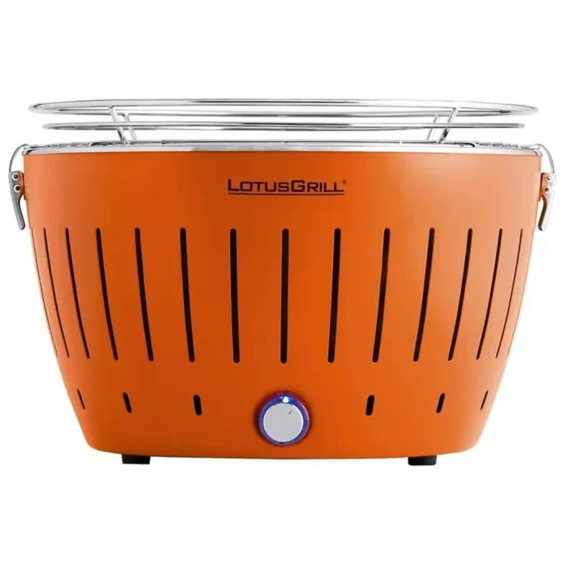LotusGrill G34 U OR Barbecue Portatile a Carbonella, Arancione, Griglia 32 cm