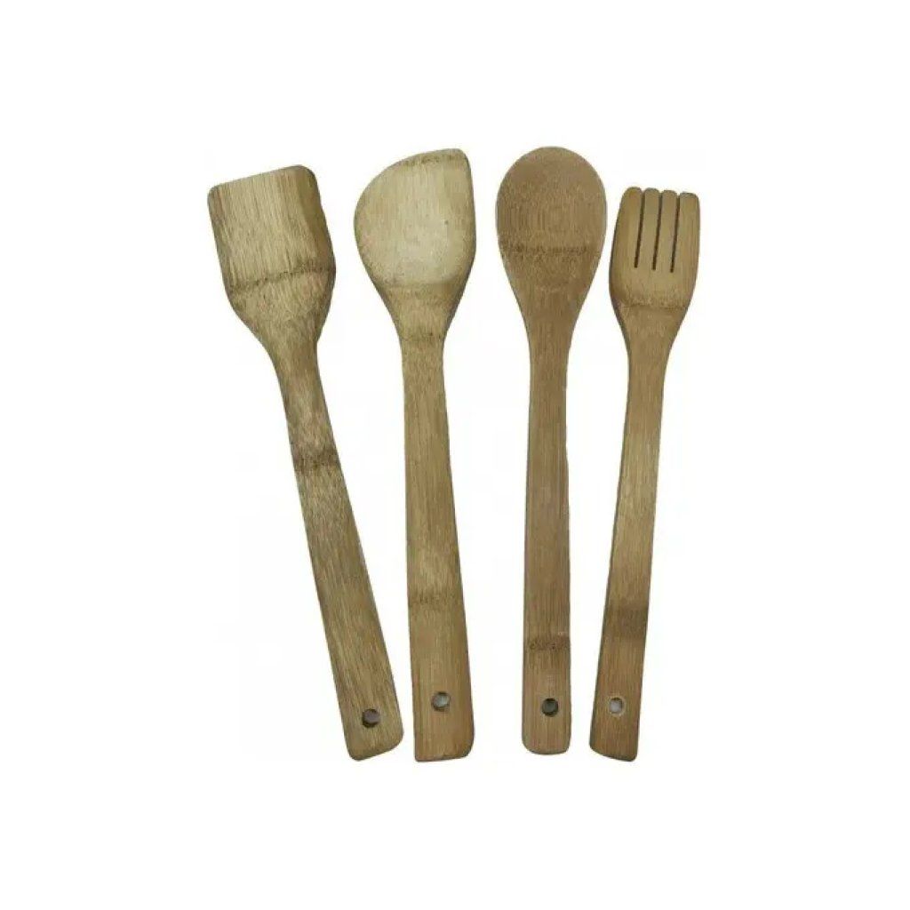 CASTEY Set di 4 Utensili da Cucina in Bambù Naturale