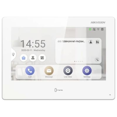 Hikvision DS-KH9310-WTE1 Monitor IP Touchscreen 7" Wi-Fi PoE Android, Bianco