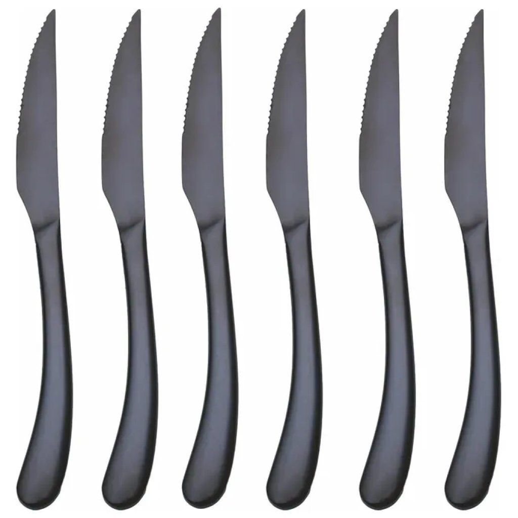 VDE Villa d’Este Montecarlo – Set 6 Coltelli da Bistecca, Nero Lucido, 22 cm