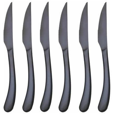 VDE Villa d’Este Montecarlo – Set 6 Coltelli da Bistecca, Nero Lucido, 22 cm