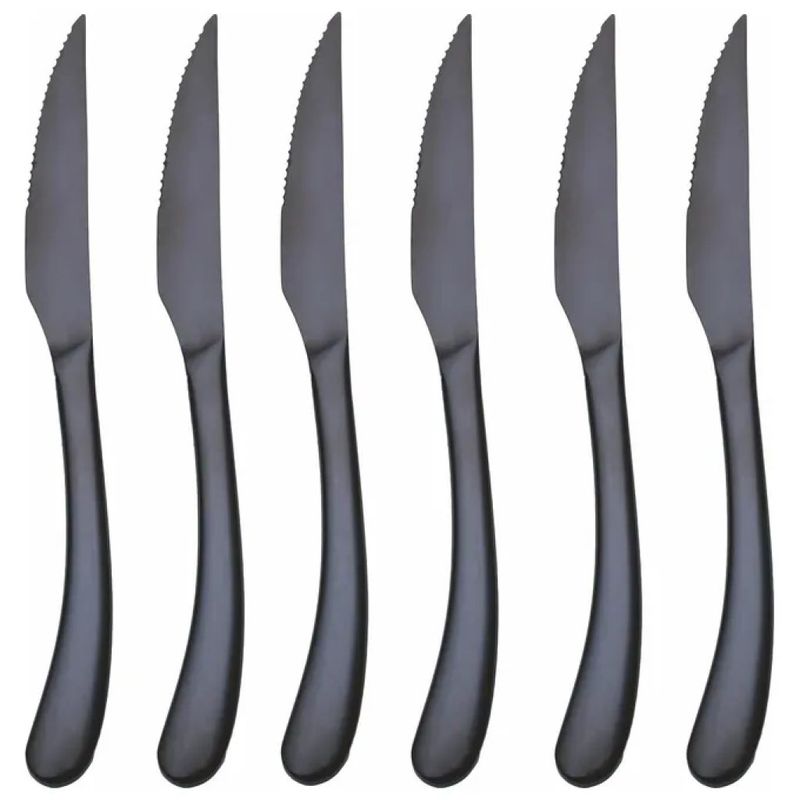 VDE Villa d’Este Montecarlo – Set 6 Coltelli da Bistecca, Nero Lucido, 22 cm