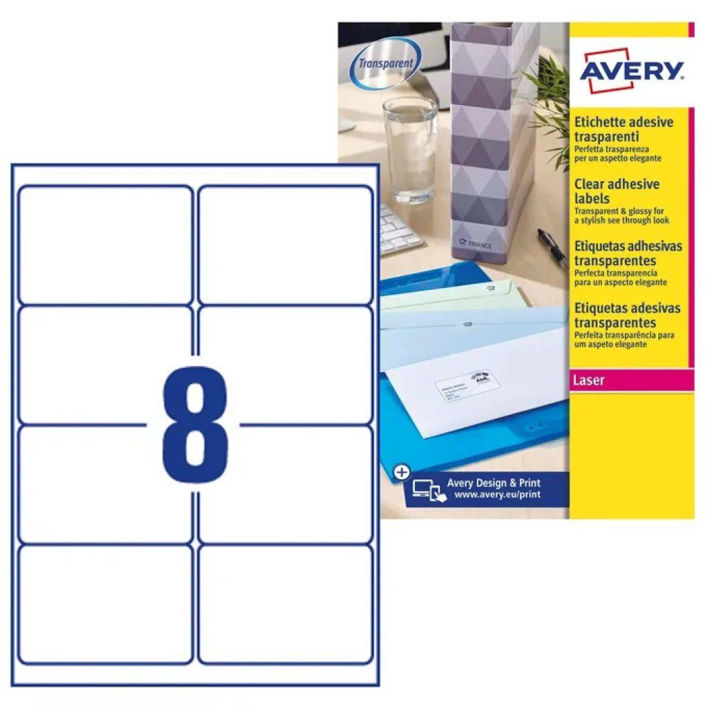 Avery L7565-25 – 200 etichette trasparenti lucide in poliestere, 99,1 × 67,7 mm