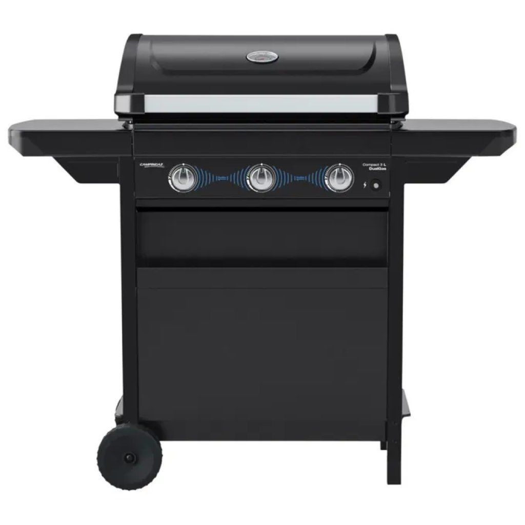 Campingaz Compact 3L Dualgas Barbecue a Gas, 3 Bruciatori, 7,5 kW, GPL e Metano, Nero