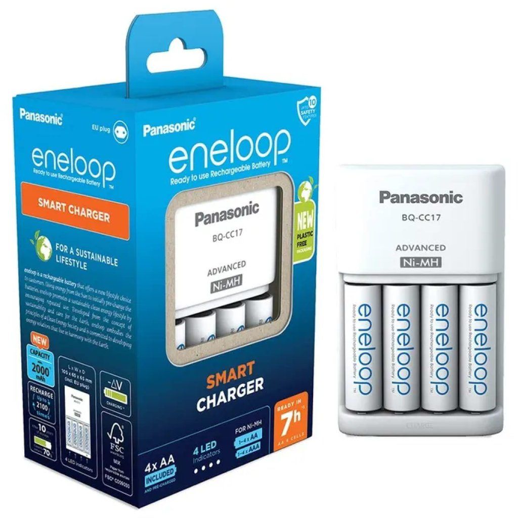 Panasonic Eneloop BQ-CC17 Caricabatterie AA/AAA con 4 Batterie AA da 2000 mAh