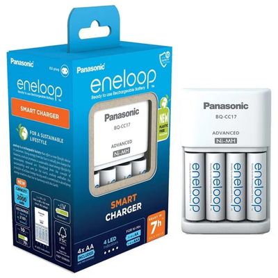 Panasonic Eneloop BQ-CC17 Caricabatterie AA/AAA con 4 Batterie AA da 2000 mAh Panasonic Eneloop BQ-CC17 Caricabatterie AA/AAA con 4 Batterie AA da 2000 mAh