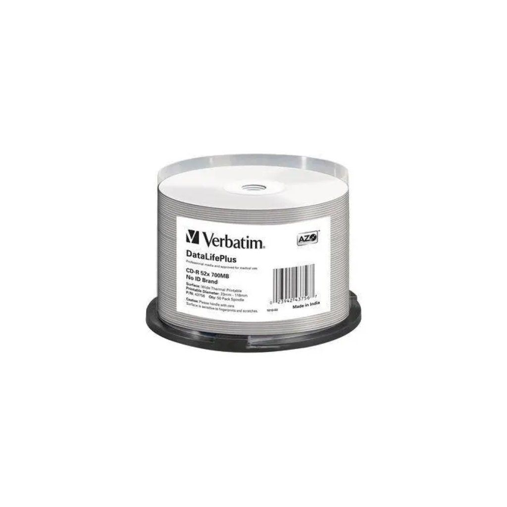 Verbatim DataLifePlus CD-R 700 MB 52x stampabili termicamente, confezione da 50
