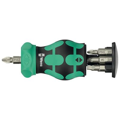 Wera Kraftform Kompakt Stubby RA 4 – Cacciavite a cricchetto con 6 punte