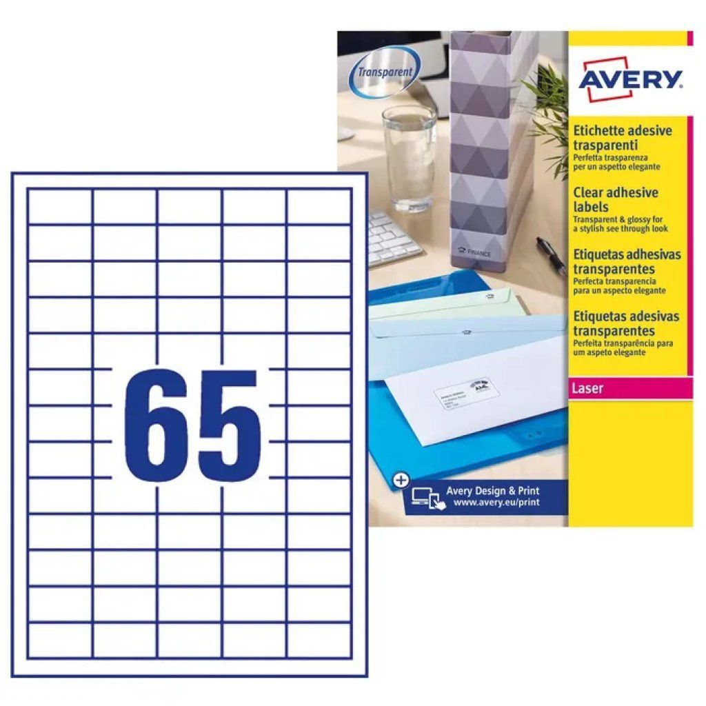 Avery L7551-25 Etichette Trasparenti Laser, 1.625 Pezzi