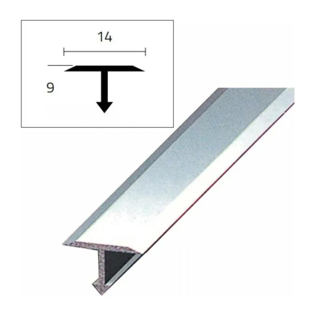 Arcansas 063H1 – Profilo a T per Pavimenti in Acciaio Inox Lucido, 14 × 9 mm, 90 cm