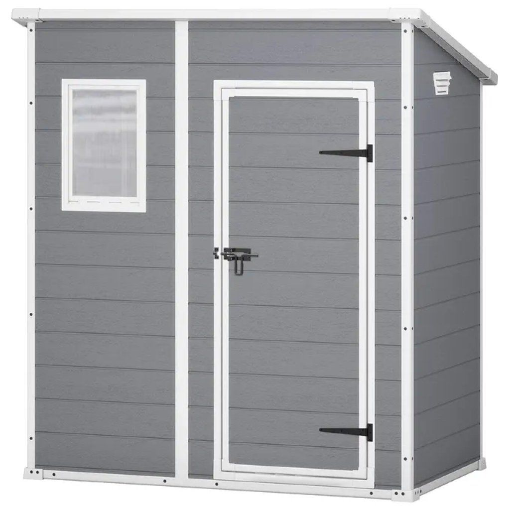 Keter Manor Pent 6x4 Casetta da Giardino in Resina con Pavimento, Grigia