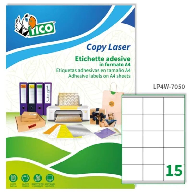 TICO Etichette Adesive Bianche 70 × 50,8 mm, 100 Fogli A4
