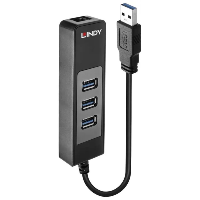 Lindy 43176 Hub USB 3.1 con Gigabit Ethernet e 3 porte USB-A