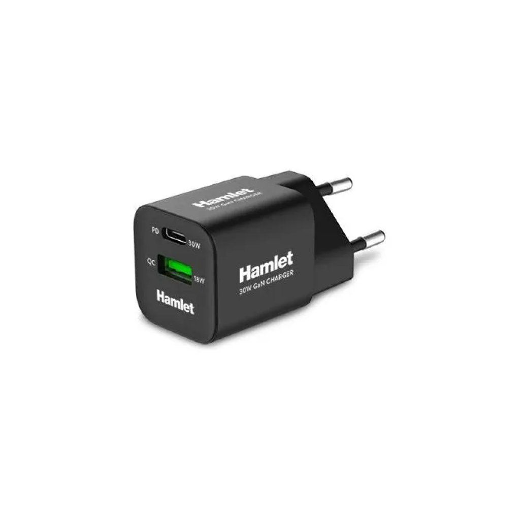 Hamlet XPDC-G3018Q Caricatore GaN 30W USB-C/USB-A Nero