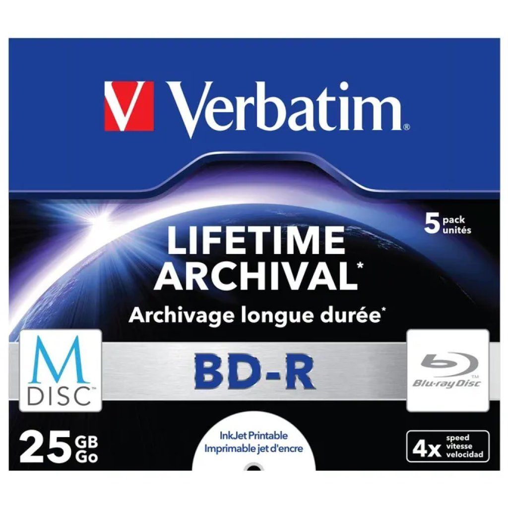 Verbatim M-DISC BD-R 25 GB 4x stampabile, 5 dischi