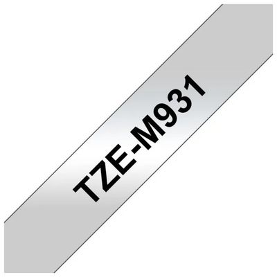 Brother TZe-M931 Nastro Laminato 12 mm Nero su Argento Opaco