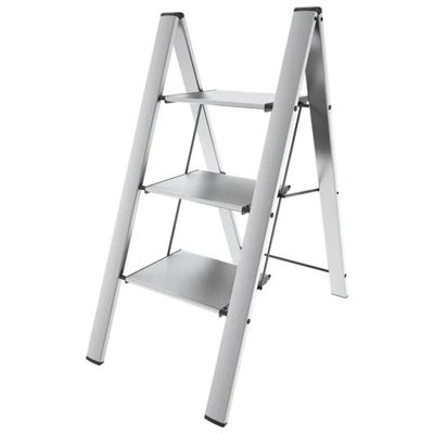 Colombo Leonardo 3 Sgabello Scala Pieghevole in Alluminio, 3 Gradini, Silver