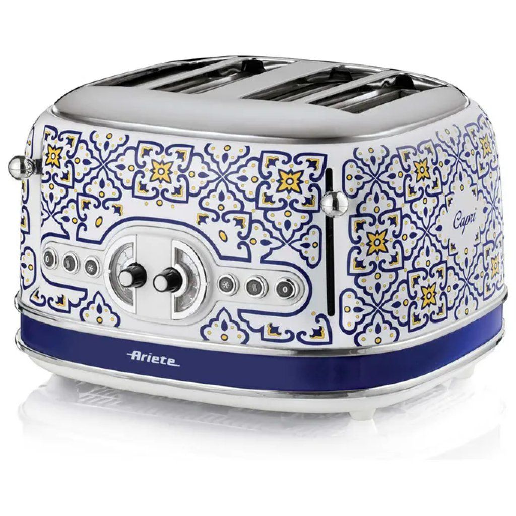Ariete Capri 156 Tostapane 4 Fette, 1630 W, 6 Livelli di Doratura, Defrost, Bianco e Azzurro