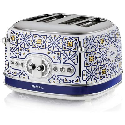 Ariete Capri 156 Tostapane 4 Fette, 1630 W, 6 Livelli di Doratura, Defrost, Bianco e Azzurro