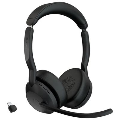 Jabra Evolve2 55 Auricolare Wireless Bluetooth 5.2 con Base di Ricarica USB-C, Nero