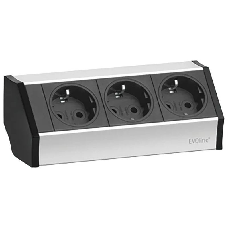 EVOline V-Dock Cuisine Multipresa 3 Schuko, cavo 2,5 m, alluminio anodizzato, argento e nero